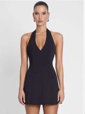 NWT - LEAU HERA HALTER MINI DRESS - BLACK - SMALL